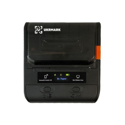 Портативный термопринтер UKRMARK DP30BK, USB/Bluetooth, рулоны 20-75 мм, для чеков/этикеток, черный. Печать на термобумаге и полимерных этикетках