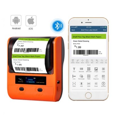 Портативний термопринтер UKRMARK AT20EW, USB/Bluetooth, рулоны 30-80мм, для  етикеток/чеків. Друкує на термопапері та полімерних етикетках.